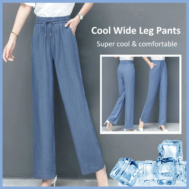 Pantalones Anchos De Cintura Alta En Satén Elástico Para Mujer - Talla Petites, Lavado A Mano | Moda Casual Cómoda