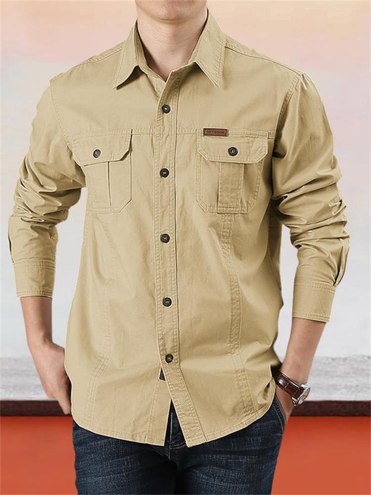 Camisa casual de algodón de color liso para hombre