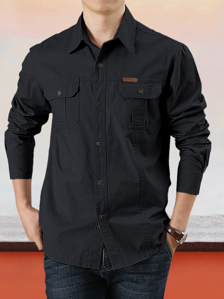 Camisa casual de algodón de color liso para hombre