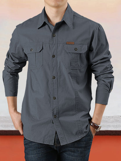 Camisa casual de algodón de color liso para hombre