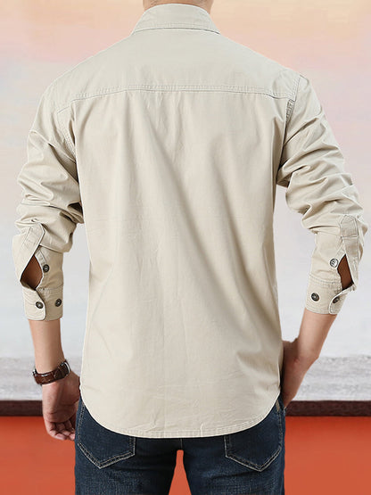 Camisa casual de algodón de color liso para hombre