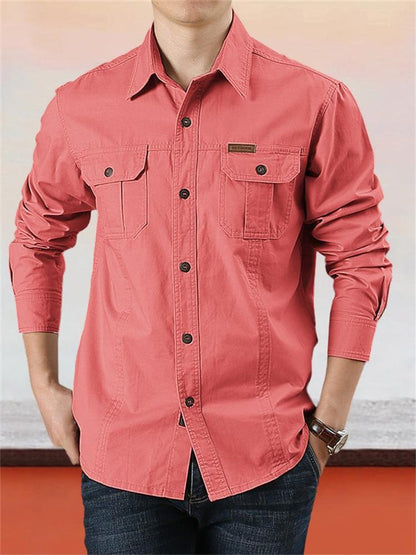 Camisa casual de algodón de color liso para hombre