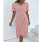 Vestido casual de vacaciones con cuello en V y dobladillo irregular floral para mujer