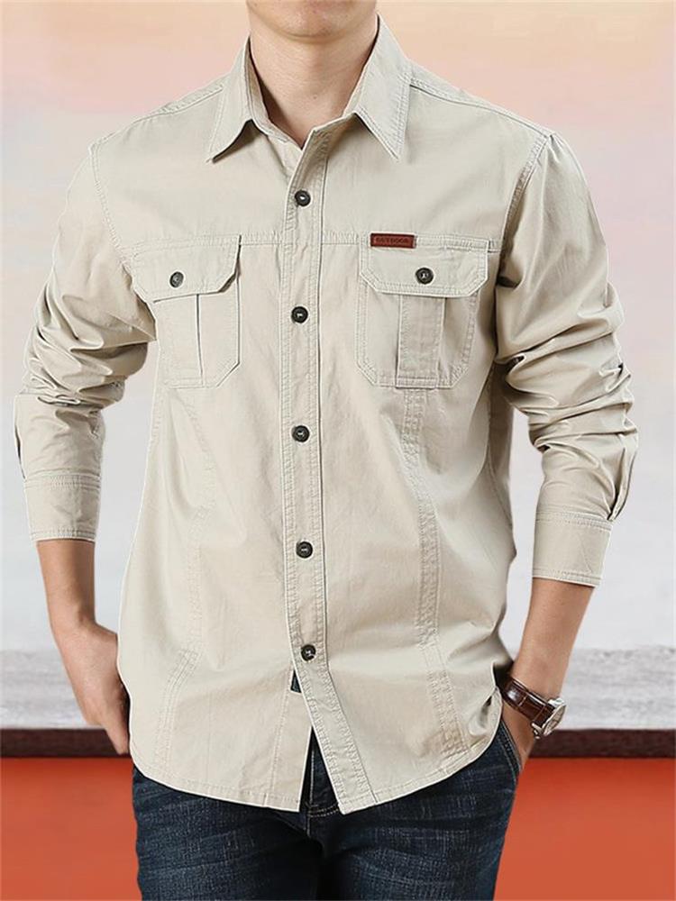 Camisa casual de algodón de color liso para hombre