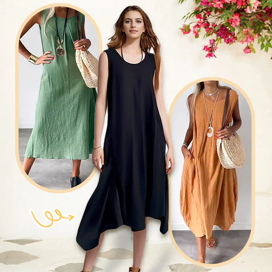 🔥Más Vendido Robe Décontractée sans Manches en Coton et Lin avec Poche💃