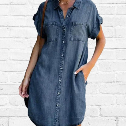 Vestido Casual de Mezclilla de Manga Corta