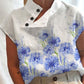 Camisa regular floral de lino informal para mujer