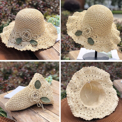 🔥Elegante sombrero de paja de ganchillo con volante