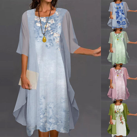 Conjunto de vestido elegante con estampado floral para mujer