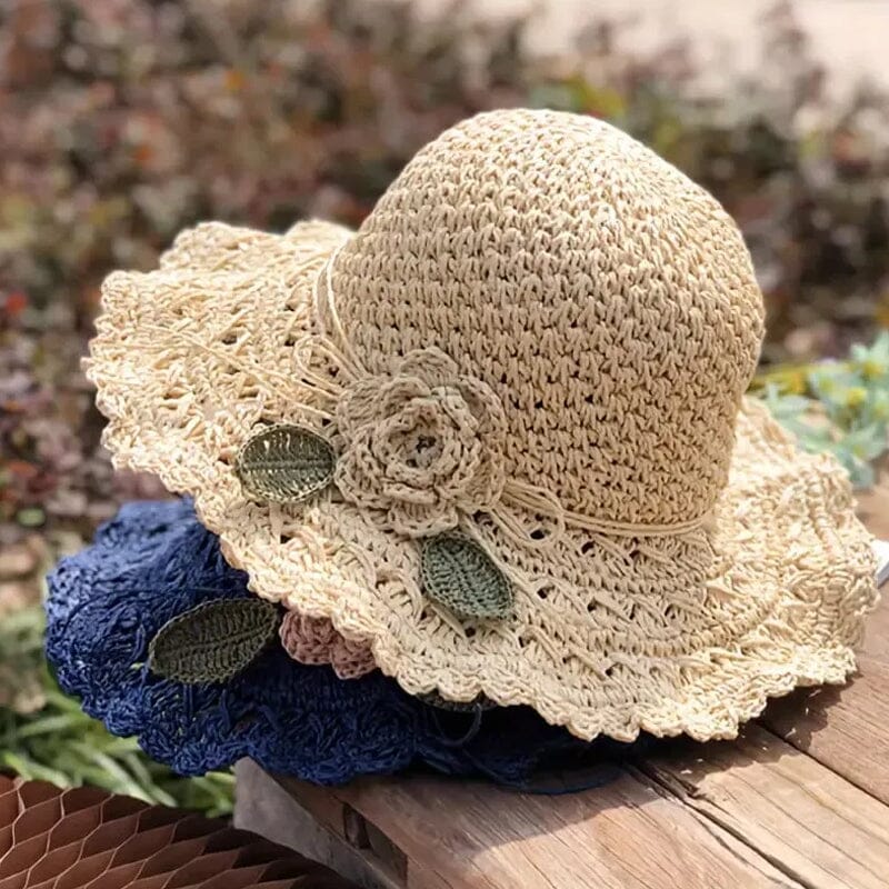 🔥Elegante sombrero de paja de ganchillo con volante