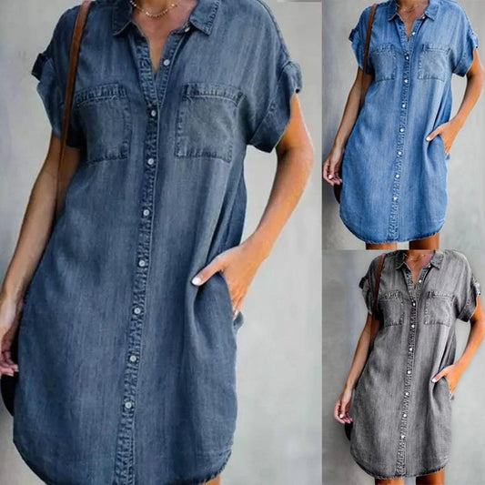Vestido Casual de Mezclilla de Manga Corta