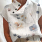 Camisa regular floral de lino informal para mujer