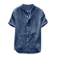 Camisa casual de manga corta de lino y algodón transpirable para hombre