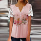 Camiseta de manga corta con encaje floral 3D para mujer