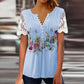 Camiseta de manga corta con encaje floral 3D para mujer