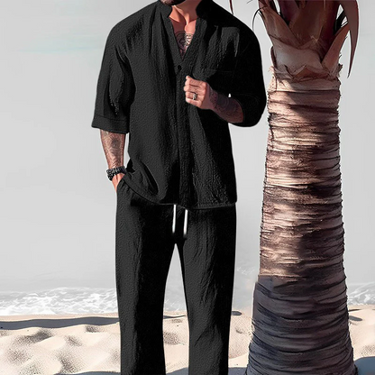 Moderno conjunto de dos piezas de algodón y lino para hombre