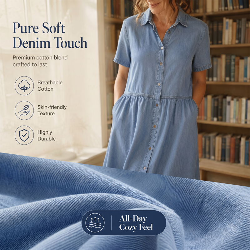 ✨👗 Vestido camisa jeans feminino elegante e casual confortável para o dia a dia