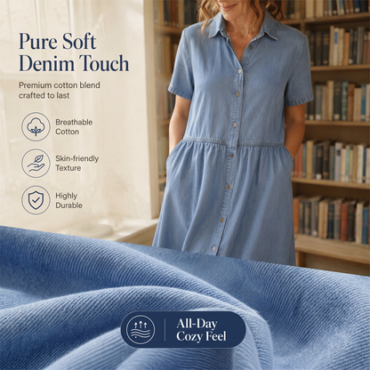 ✨👗 Vestido camisa jeans feminino elegante e casual confortável para o dia a dia