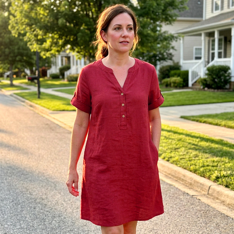 ✨👗 Vestido túnica feminino decote em V com bolsos confortável e respirável