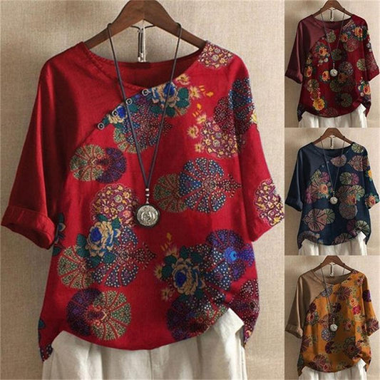 🔥Oferta exclusiva Día de la Madre🔥Camiseta con Estampado Floral de Manga Corta con Botones para Mujer