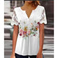 Camiseta de manga corta con encaje floral 3D para mujer