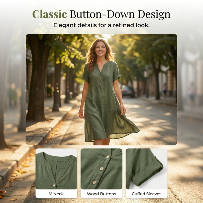 ✨👗 Vestido túnica feminino decote em V com bolsos confortável e respirável