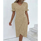 Vestido casual de vacaciones con cuello en V y dobladillo irregular floral para mujer