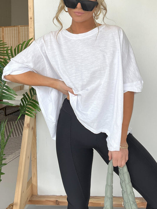 💥Camiseta oversize cuello redondo suelto color sólido para mujer 💥.