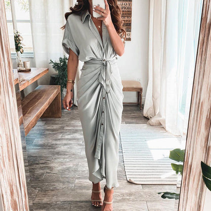 🔥Vestido camisero de satén con botones para mujer