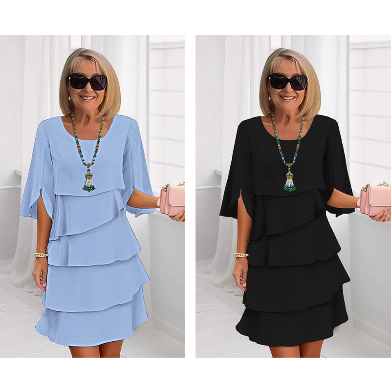 🎁2026 Novedad 50 % DE DESCUENTO💥Elegante vestido laminado con mangas con volantes para mujer