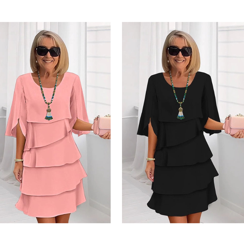 🎁2026 Novedad 50 % DE DESCUENTO💥Elegante vestido laminado con mangas con volantes para mujer