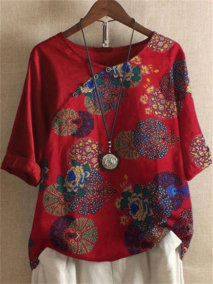 🔥Oferta exclusiva Día de la Madre🔥Camiseta con Estampado Floral de Manga Corta con Botones para Mujer