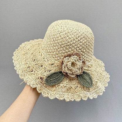 🔥Elegante sombrero de paja de ganchillo con volante