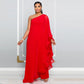 Mono informal elegante con retazos de un solo hombro para mujer