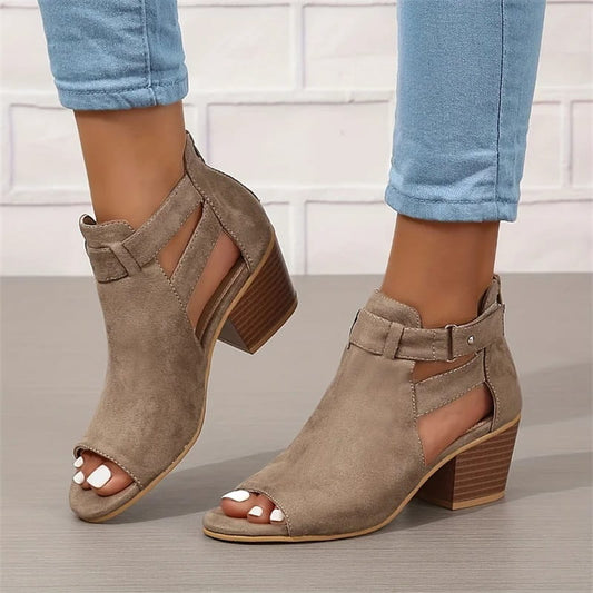 Sandalias de tacón de bloque retro para mujer