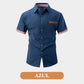 Camisa de manga corta con solapa de cuadros vintage para hombre