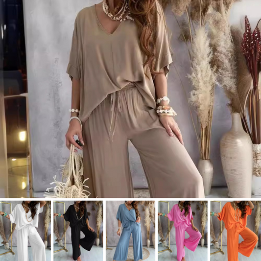 Compra 2 envío gratis 🔥Traje Casual Holgado de Color Sólido para Mujer