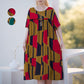 Vestido de manga corta con bolsillos y estampado de gran tamaño para mujer