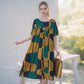 Vestido de manga corta con bolsillos y estampado de gran tamaño para mujer