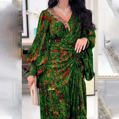 🔥🌷Vestido escote pico, manga galleta y estampado💃