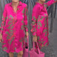 Vestido rosa brillante estampado a la moda para mujer de talla grande