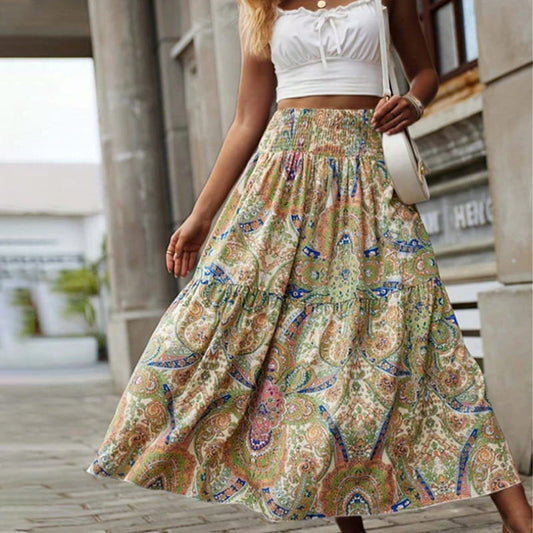 Falda larga de playa con estampado informal para mujer