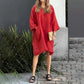 🔥Compre 2 envío gratis🔥Vestido informal holgado de color liso con bolsillo para mujer