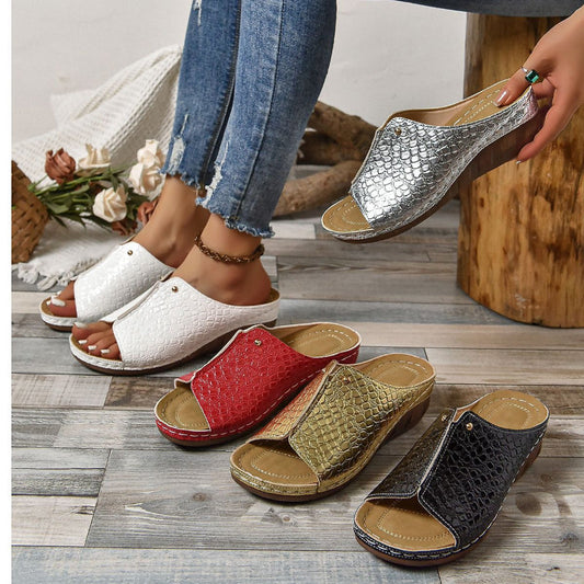 Peep Toe Slip on Sandalias de cuña para mujer