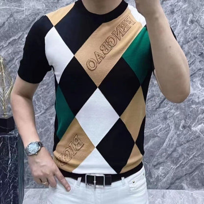 Top elegante con forma de diamante en contraste para hombres de talla grande