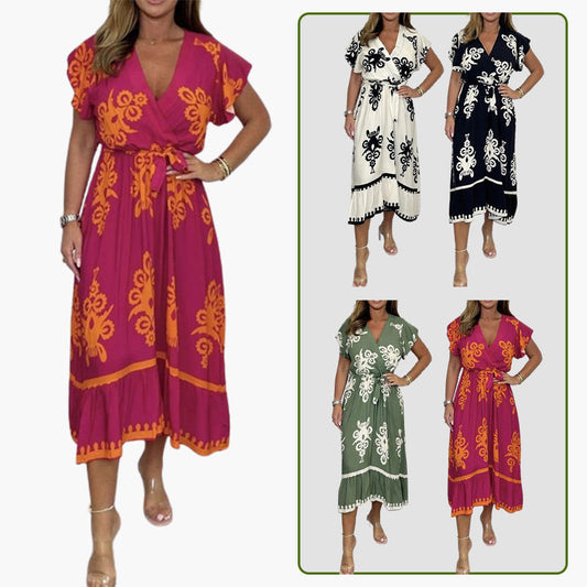 Vestido de verano con cuello en V y mangas con volantes de talla grande para mujer