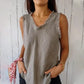 Camiseta sin mangas de lino y algodón para mujer