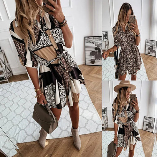 Vestido camisero corto estampado sexy para mujer