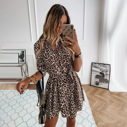 Vestido camisero corto estampado sexy para mujer