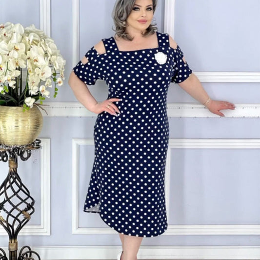 🎉Oferta de verano 👗 Vestido sin hombros de lunares para mujer